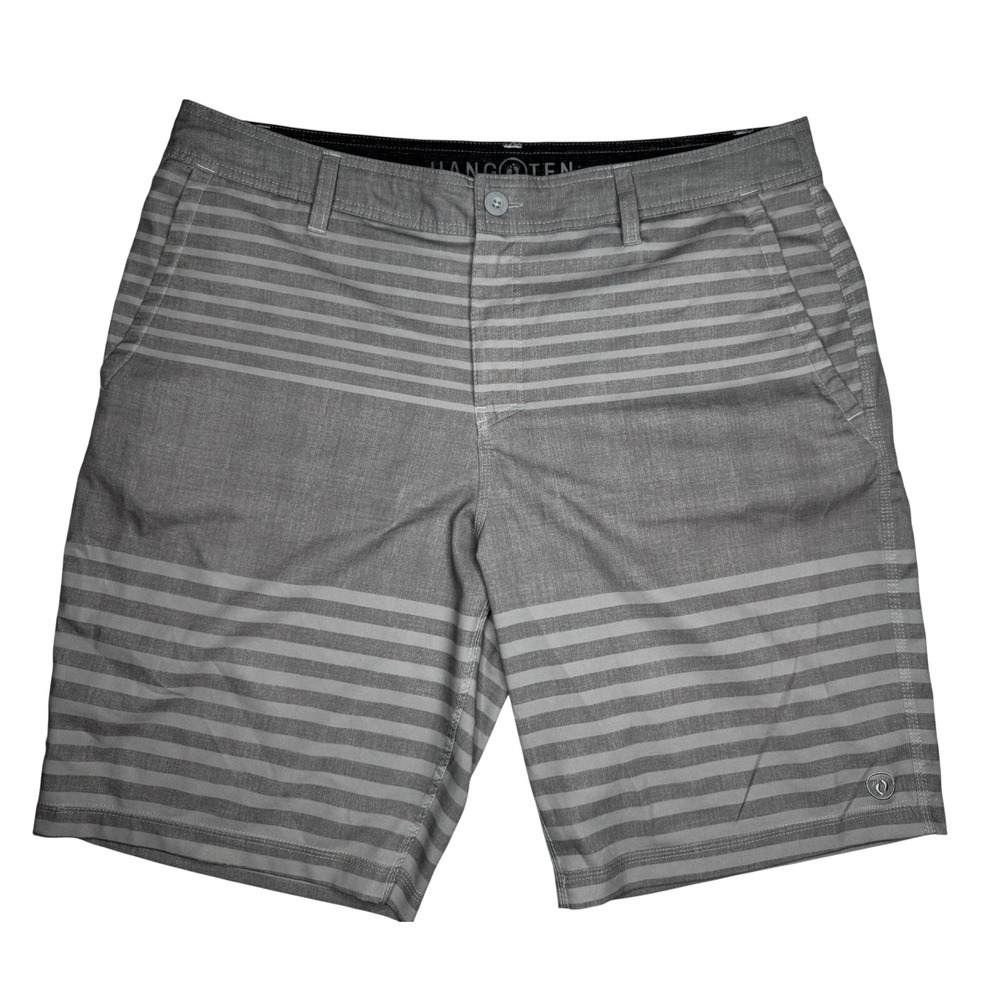 Hang Ten Board Shorts Mens Size 36 Gray Striped Hybrid Quick Dry.